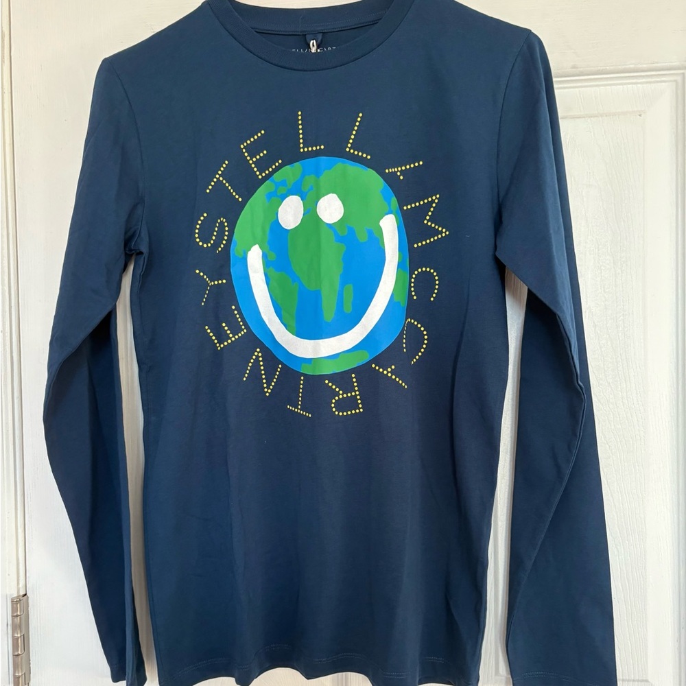 Stella McCartney Kids Navy Long Sleeve Tee with Earth Graphic